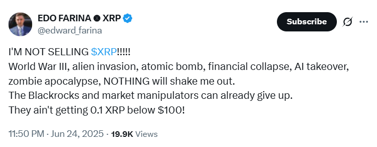 专家断言:以低于100美元的价格出售XRP将不可能,即便是第三次世界大战。